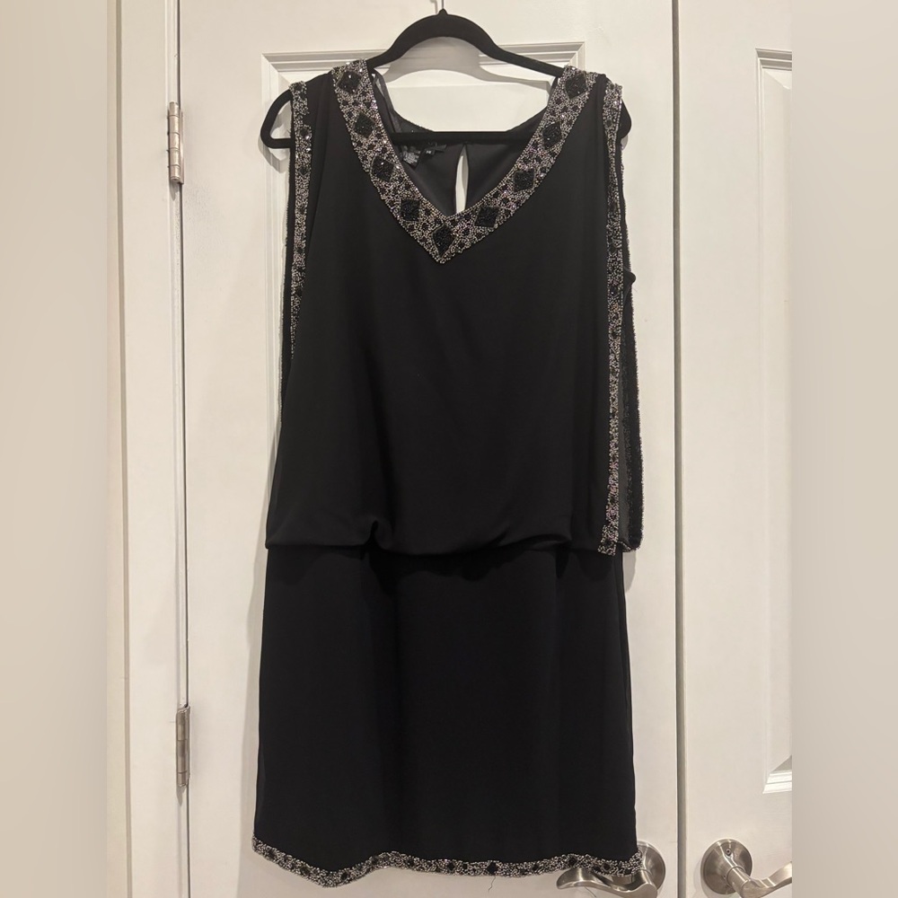 J Kara Black Mini Dress with Silver Detailing - Picture 2 of 7